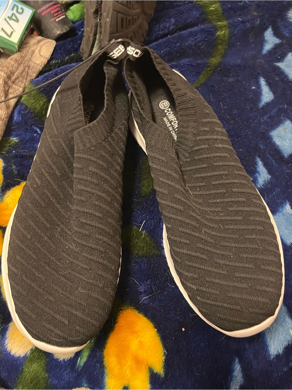 Comfort Knit Slip-On Athletic Shoes for Men - Black
